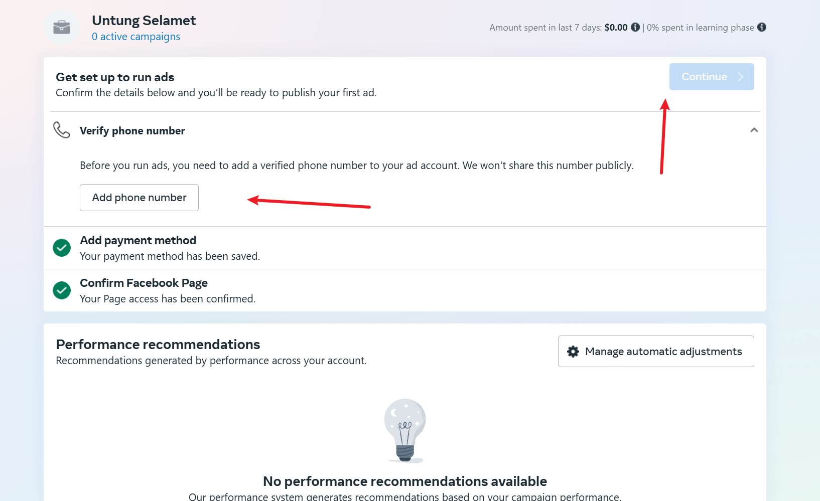 facebook个号的广告账户跑广告前,要添加电话号码